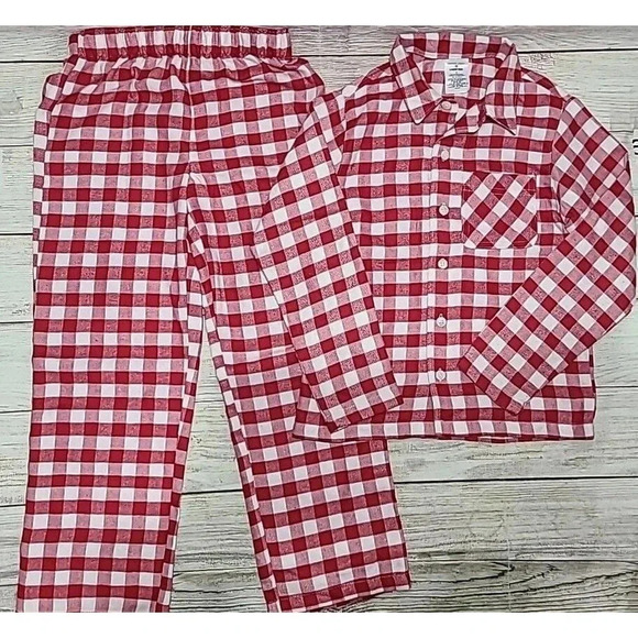 Draper James x Lands End 2pc Flannel Pajama Set Kids Size 8 Red White Check - Picture 1 of 6